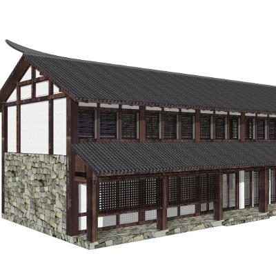  新中式古建民居外观su模型下载 