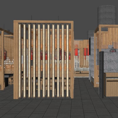  新中式中餐厅su模型下载 