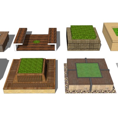  现代树池坐凳su模型下载 