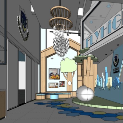  现代幼儿园大厅su模型下载 