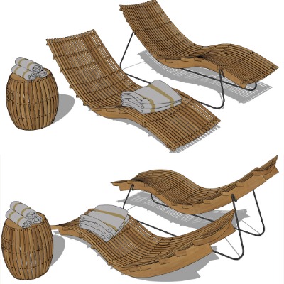  现代藤编户外躺椅su模型下载 