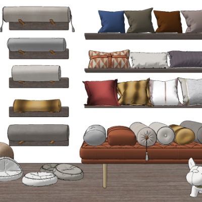  现代布艺坐垫靠垫抱枕su模型下载 