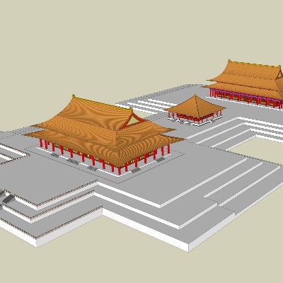  中式古建大殿su模型下载 