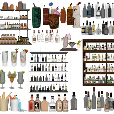  现代啤酒白酒洋酒酒水饮料su模型下载 