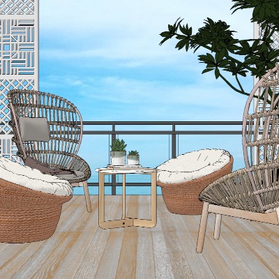  现代藤编户外椅su模型下载 