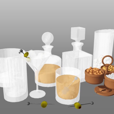  现代酒水酒瓶酒杯su模型下载 