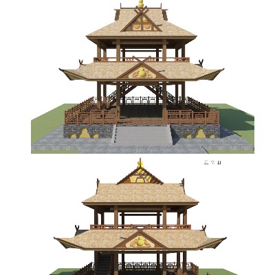  中式重檐休闲观景亭su模型下载 