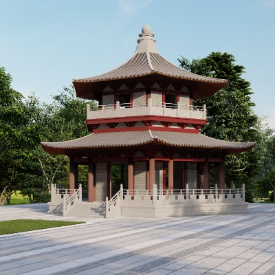  中式古建阁楼su模型下载 