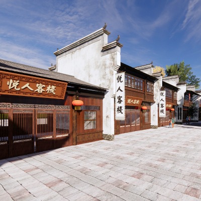  中式古建商业街su模型下载 