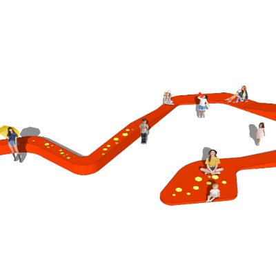  现代红飘带公用椅景观座椅su模型下载 