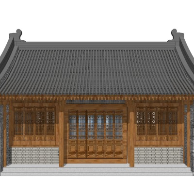  中式民房古建建筑外观su模型下载 