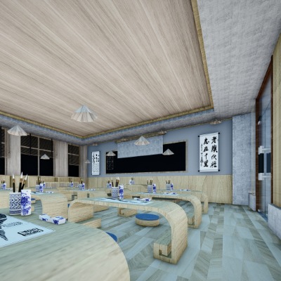  新中式书法国画培训教室su模型下载 