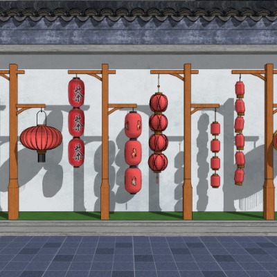  中式灯笼景观灯su模型下载 