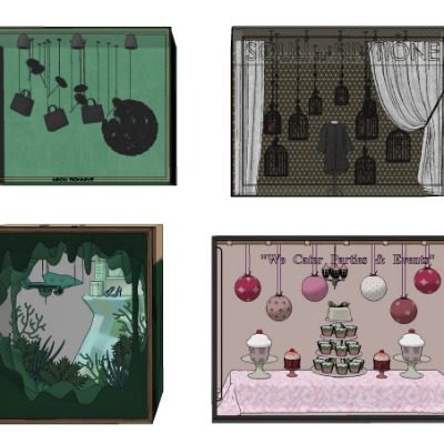  现代商店橱窗美陈su模型下载 