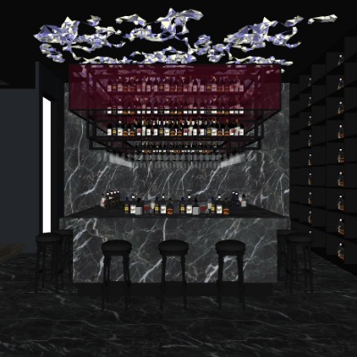  工业风酒吧清吧su模型下载 