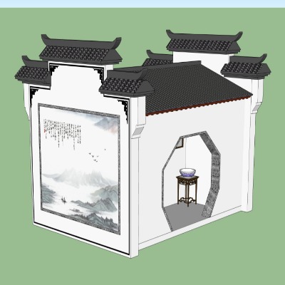  中式乡村公厕su模型下载 