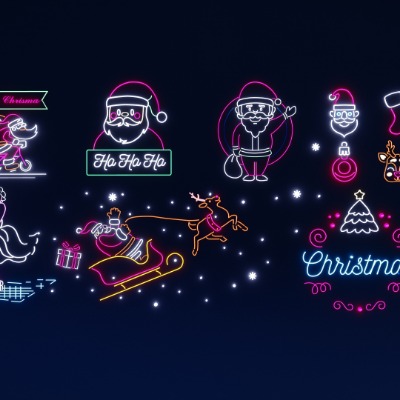  现代圣诞主题霓虹灯氛围灯su模型下载 