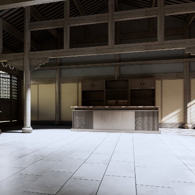  中式古建客栈大堂su模型下载 