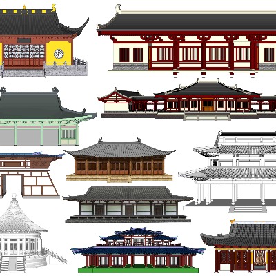  中式古建亭台楼阁su模型下载 