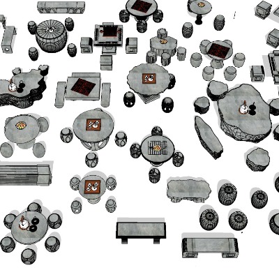  新中式户外石桌椅su模型下载 
