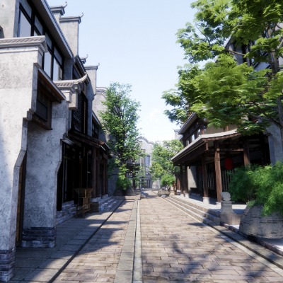  中式古建商业街su模型下载 