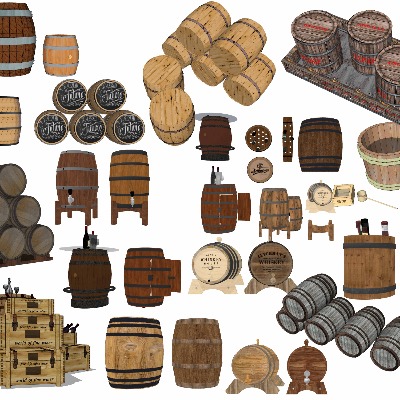  现代木桶酒桶su模型下载 