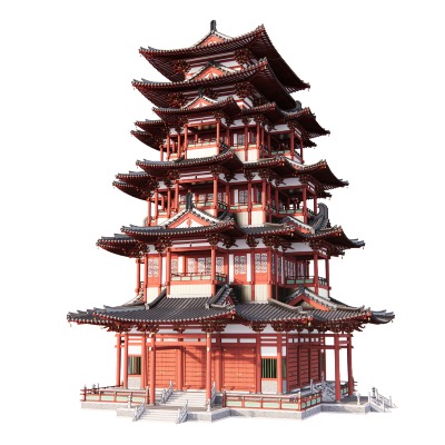  中式古建楼阁外观su模型下载 