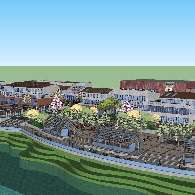  现代广场商业街su模型下载 