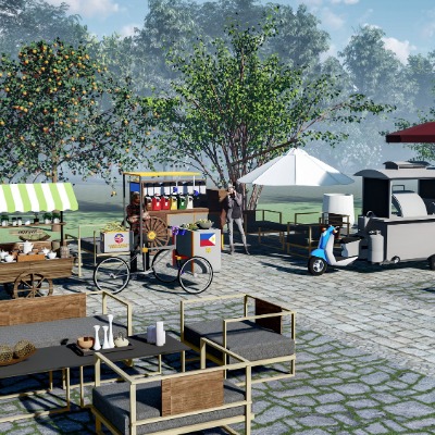  现代移动售卖亭小吃摊su模型下载 