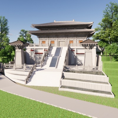  中式古建楼阁外观su模型下载 