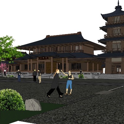  中式古建度假村su模型下载 