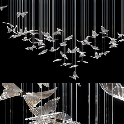  现代玻璃蝴蝶装饰灯su模型下载 