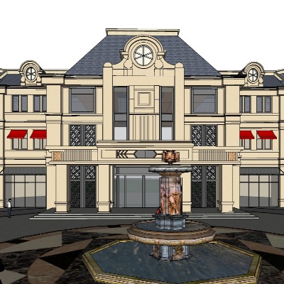  欧式商业步行街su模型下载 