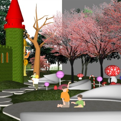  现代住宅儿童游乐场su模型下载 