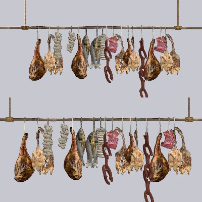  现代腊肉干鱼腊肠食物su模型下载 