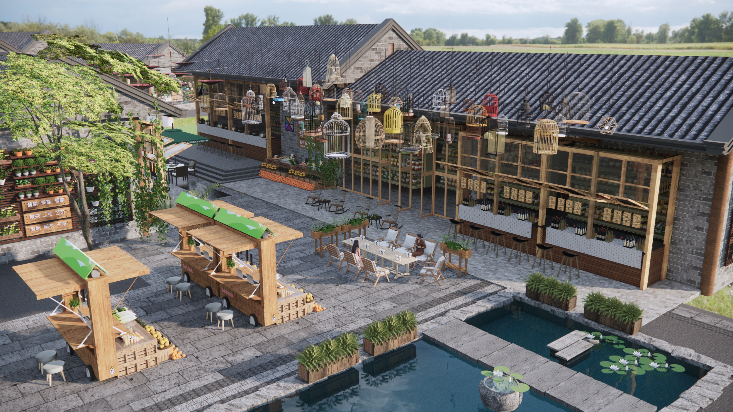  中式古镇商业街su模型下载 