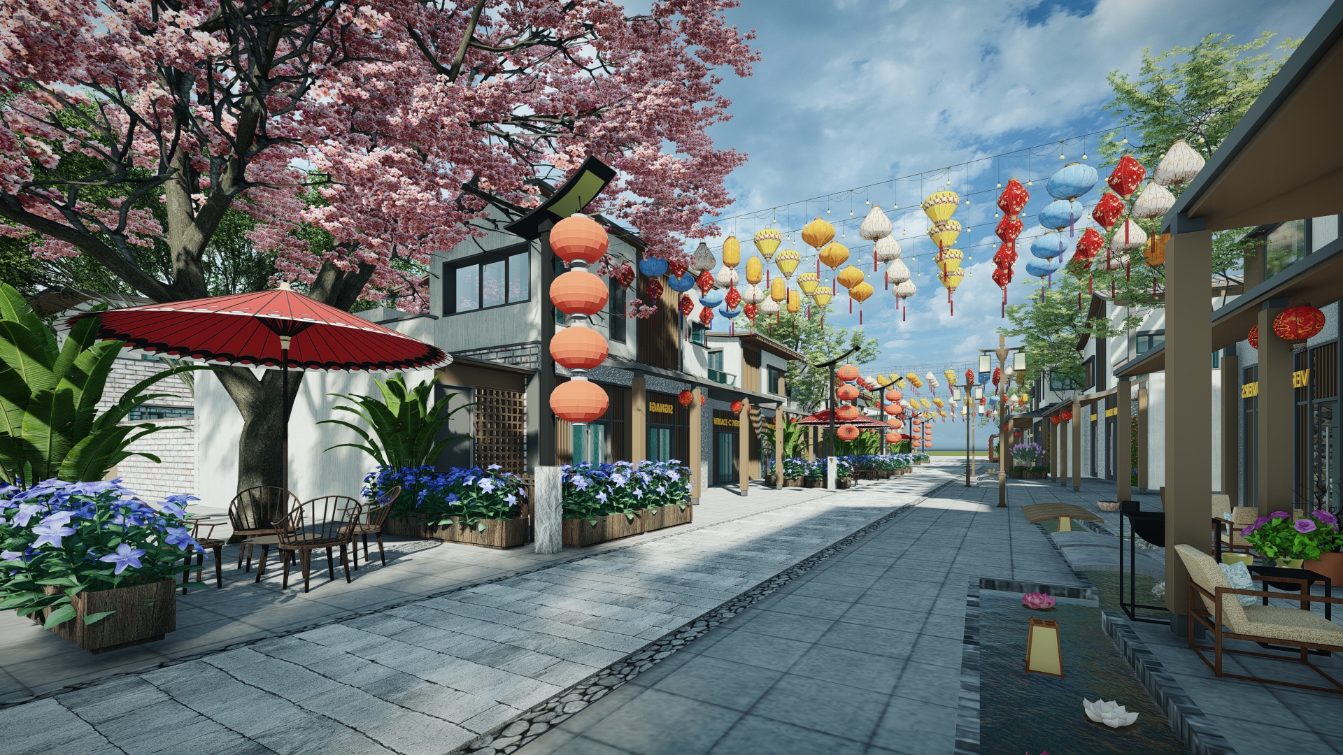  中式传统商业街su模型下载 