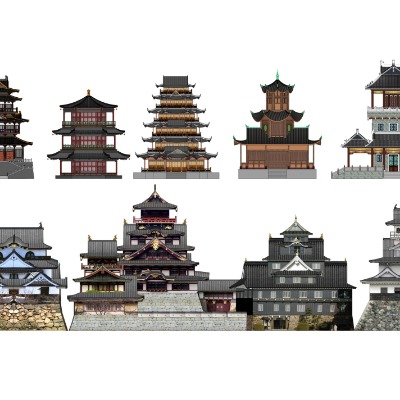  中式古建阁楼楼台su模型下载 