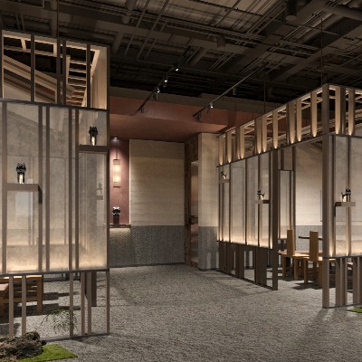  新中式餐厅su模型下载 