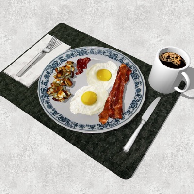  现代煎蛋咖啡食物su模型下载 