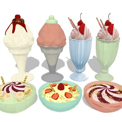  雪糕甜筒 冰淇凌 沙冰芭菲su模型下载 
