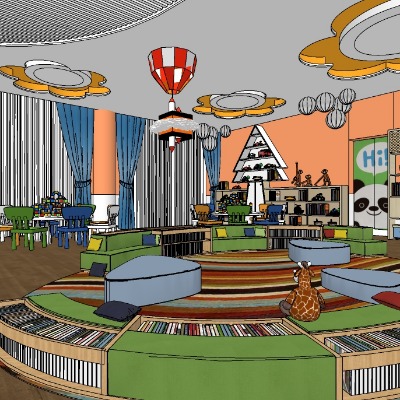  现代幼儿园教室su模型下载 