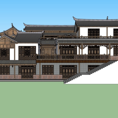  中式仿古客栈su模型下载 