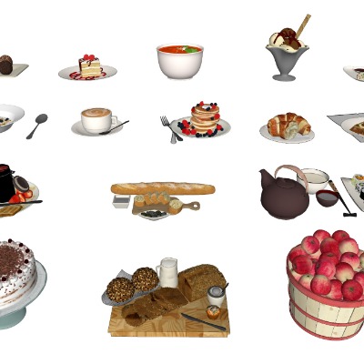  现代水果蛋糕食品su模型下载 