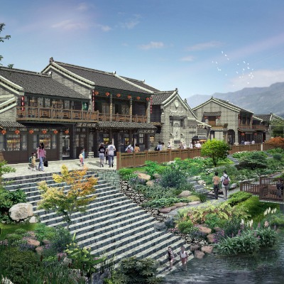  中式古建商业街su模型下载 