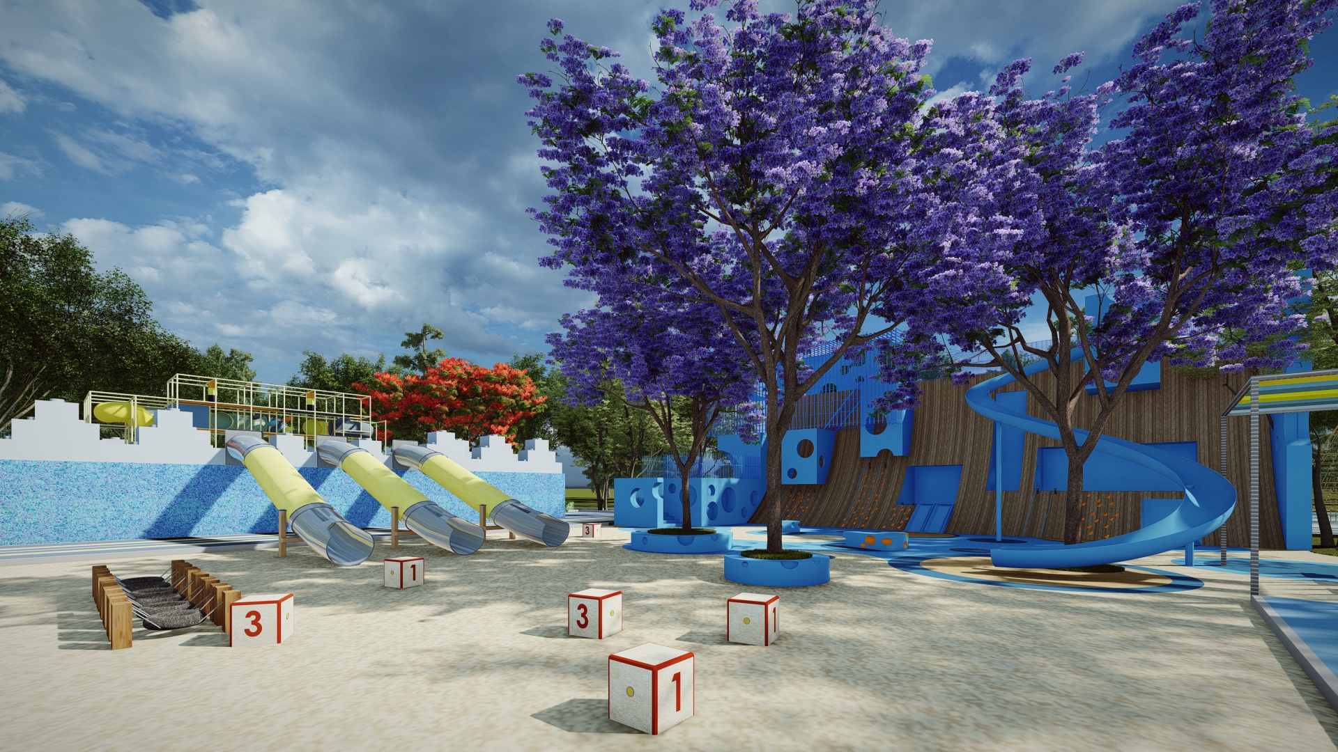  儿童游乐广场su模型下载 