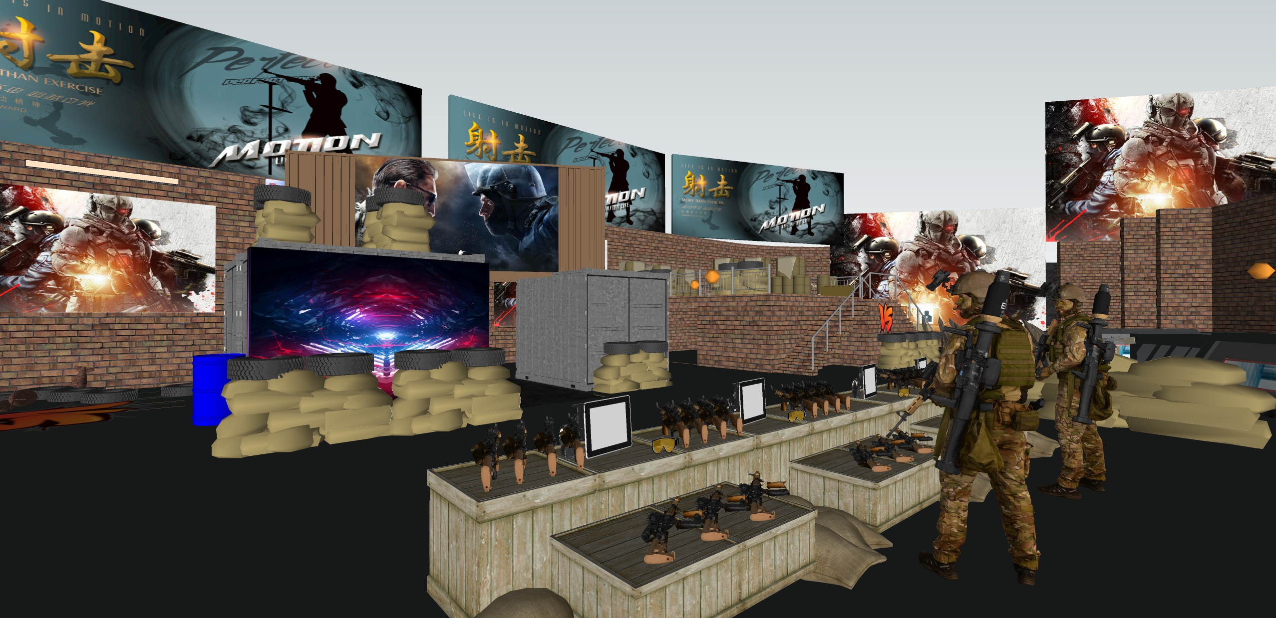  现代射击馆su模型下载 