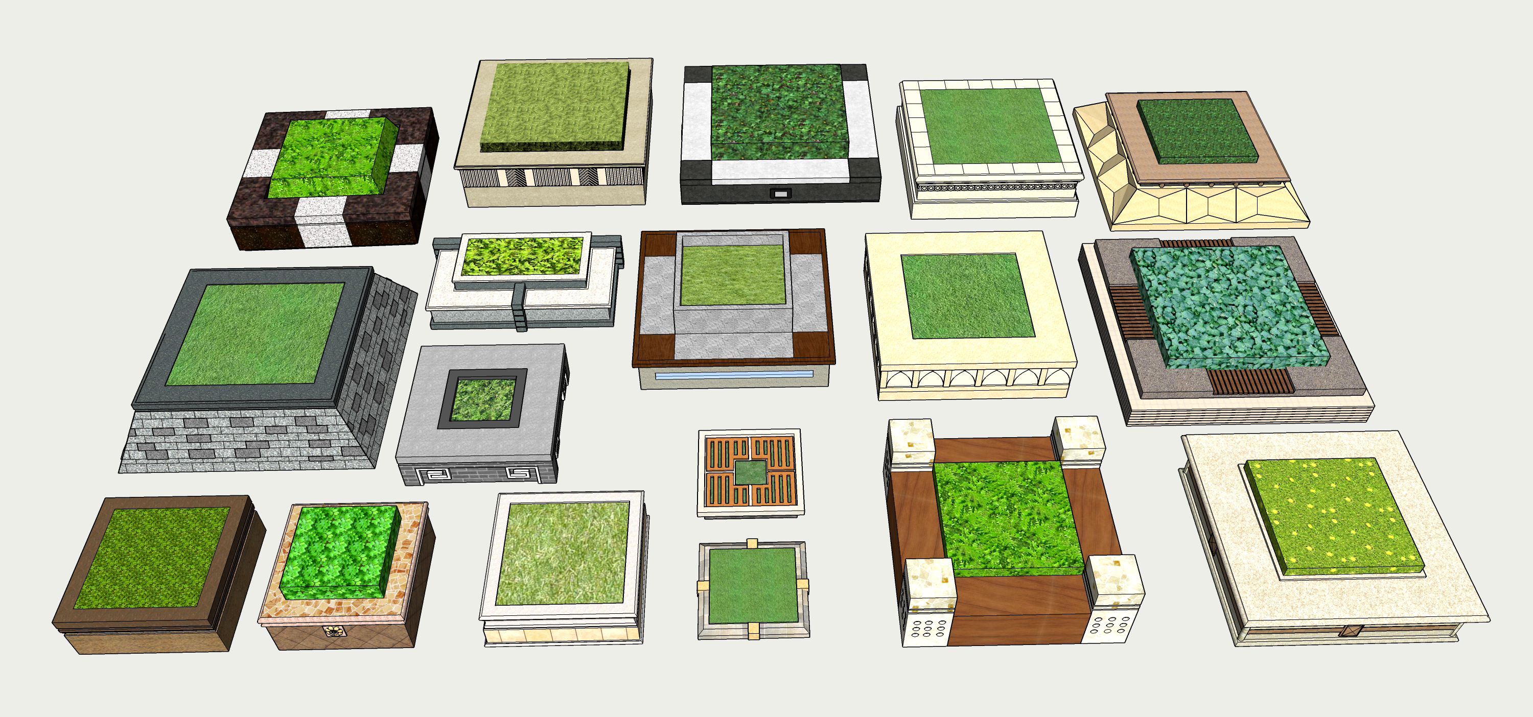  方形树池花池su模型下载 