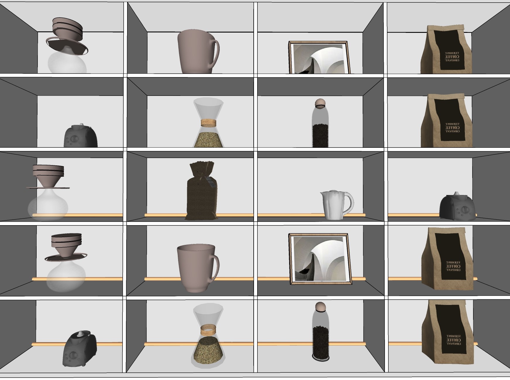  现代咖啡豆咖啡包咖啡杯磨豆机SU下载模型 