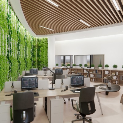  现代敞开式办公区su模型下载 